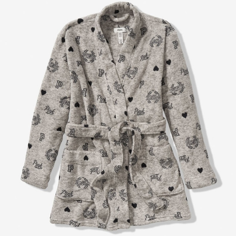 PINK Victoria's Secret Gray Logo Teddy Robe XS/S